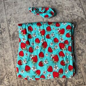 Posh Peanut Teal Strawberry Swaddle And Bow